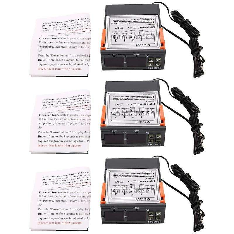 3x Stc-3008 110-220v Dual Digital Thermostat Temperature Controller