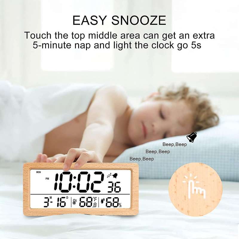 Digital Alarm Clock, Electronic Lcd Time Display Wooden Desk Clock, B