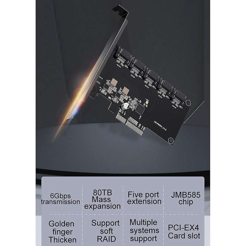 Sata3.0 Expansion Card,6gbps 5 Ports Sata to Pci Express Controller