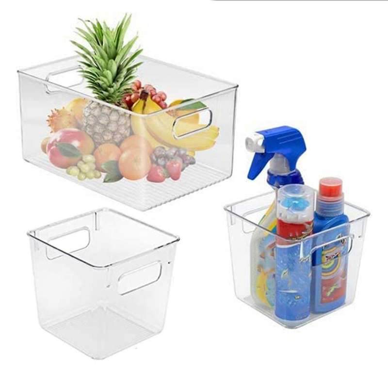 3pcs Plastic Storage Bins Clear for Kitchen Fridge, Food,snack Pantry
