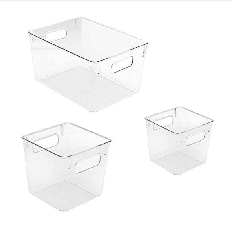 3pcs Plastic Storage Bins Clear for Kitchen Fridge, Food,snack Pantry