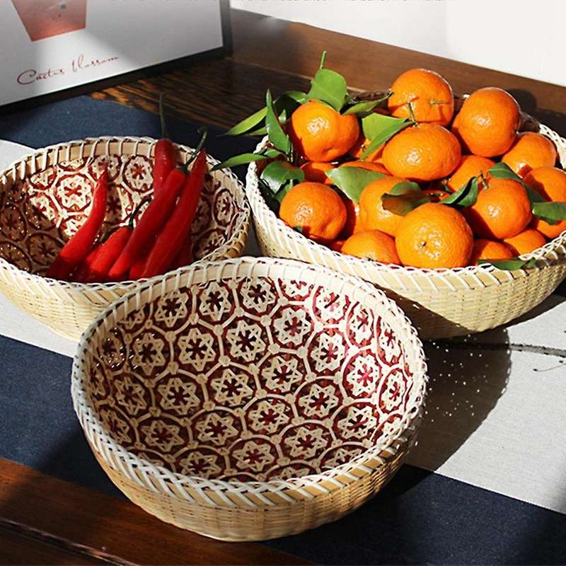 Bamboo Picnic Tray Handmade Room Snack Fruit Bowl Vegetable Basket