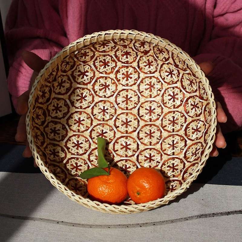 Bamboo Picnic Tray Handmade Room Snack Fruit Bowl Vegetable Basket