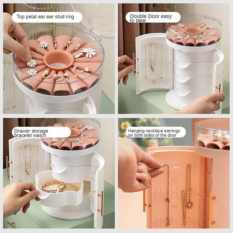 Jewelry Case Jewelry Necklace Double Open Transparent Storage -white