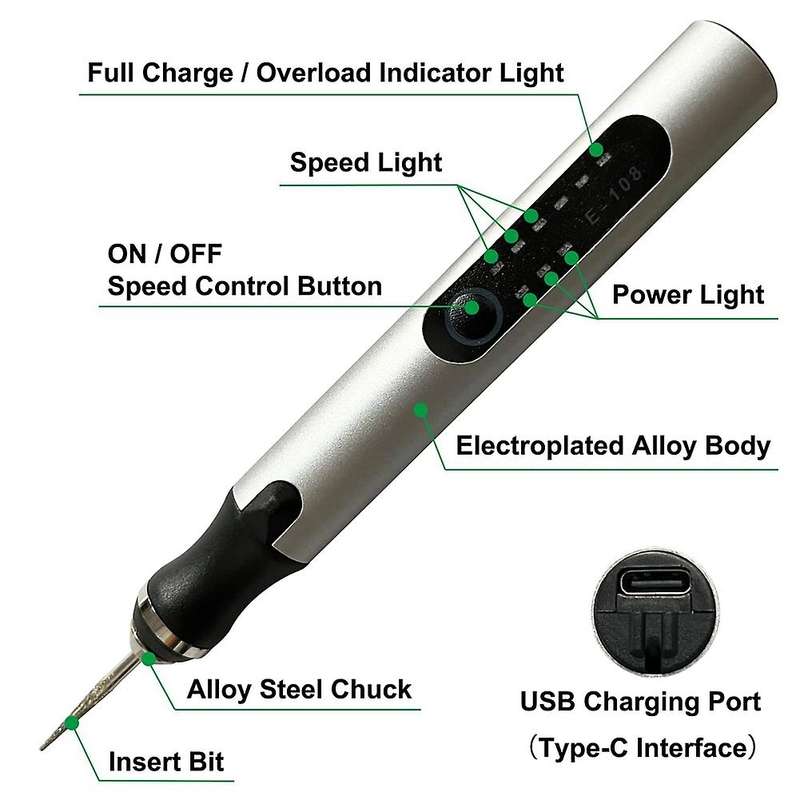 Portable Micro-engraving Pen, Professional Precision, Silver