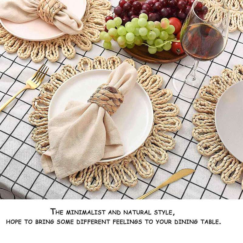 3pcs Round Woven Placemats for Dining Table Natural Braided Charger