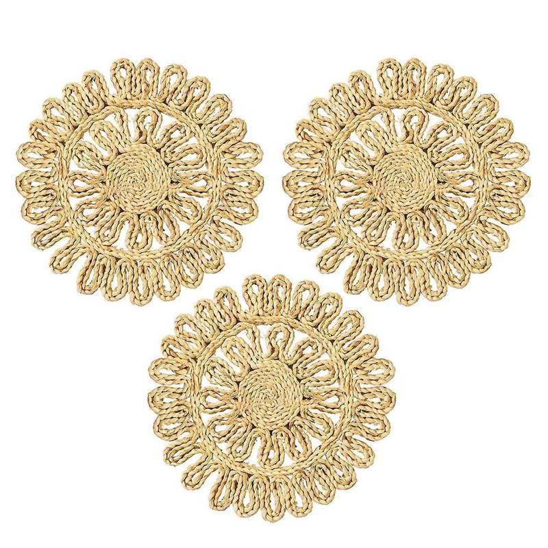 3pcs Round Woven Placemats for Dining Table Natural Braided Charger