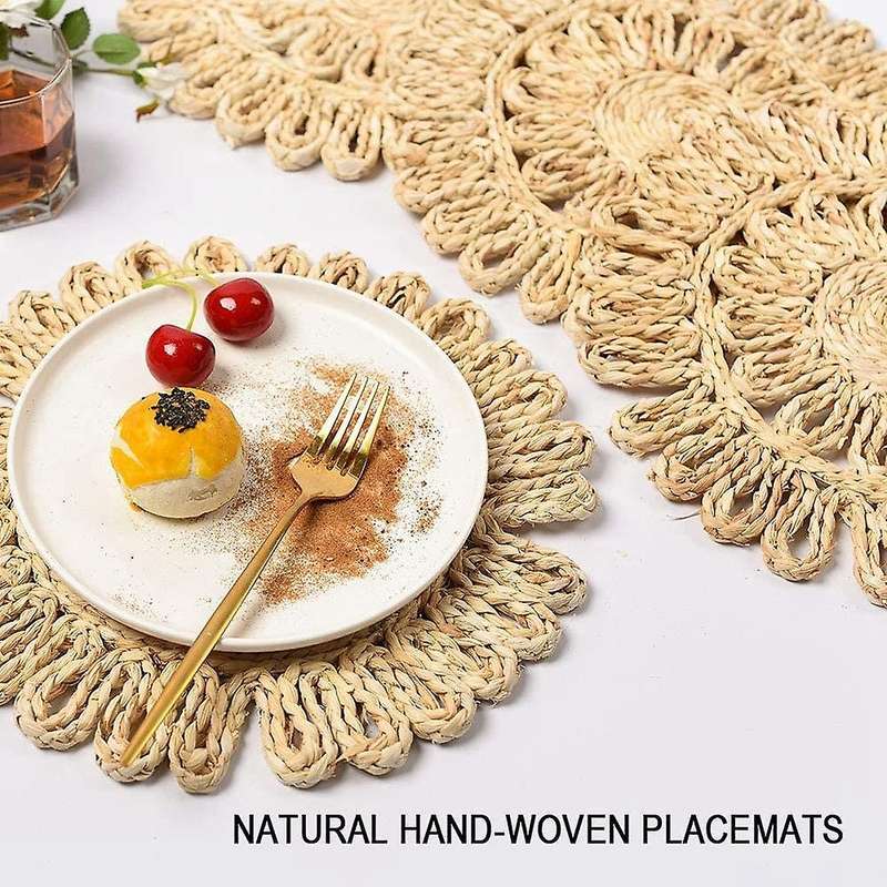 3pcs Round Woven Placemats for Dining Table Natural Braided Charger