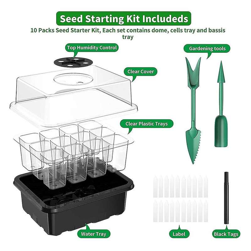 180 Cells Reusable Seed Starter Tray,6 Pack with Dome&drain Hole Base