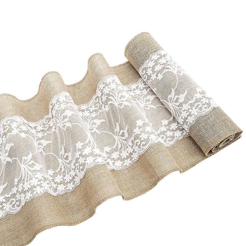 3pcs Table Runner Burlap Jute Lace Wedding Table Decorations 275x30cm