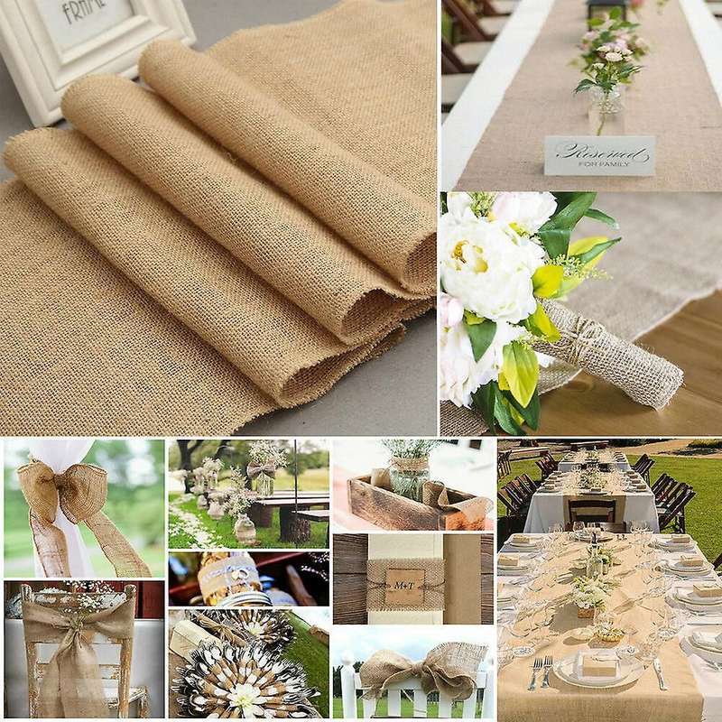 3pcs Table Runner Burlap Jute Lace Wedding Table Decorations 275x30cm