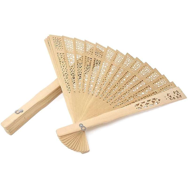 Wooden Hand Held Folding Fan with Bags Wedding Favors (pack Of 24)