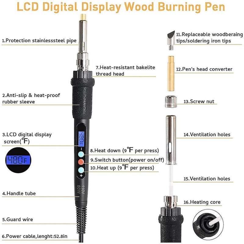 Wood Burner Kit with Lcd Display for Carving Soldering,us Plug