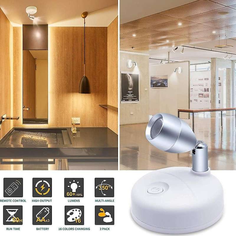 Rgb Wireless Battery Operated Lights,with Remote Rotatable Head,4pack
