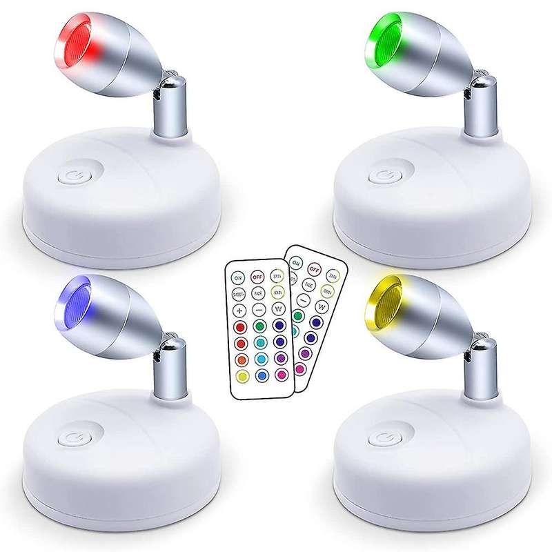 Rgb Wireless Battery Operated Lights,with Remote Rotatable Head,4pack