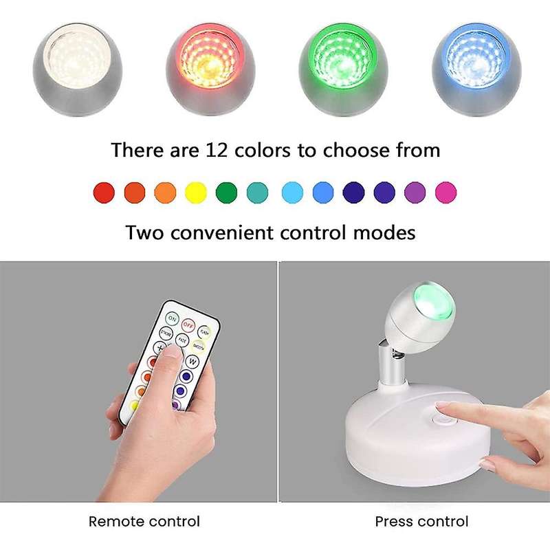 Rgb Wireless Battery Operated Lights,with Remote Rotatable Head,4pack