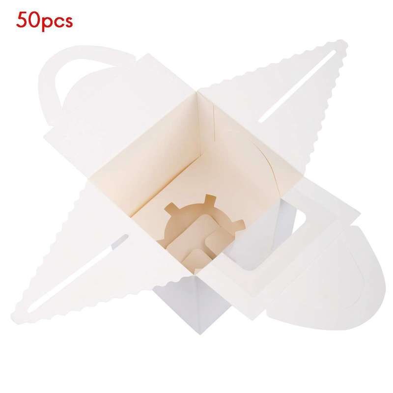 50 Pcs Cupcake Boxes White with Window for Bakery Wrapping Packaging