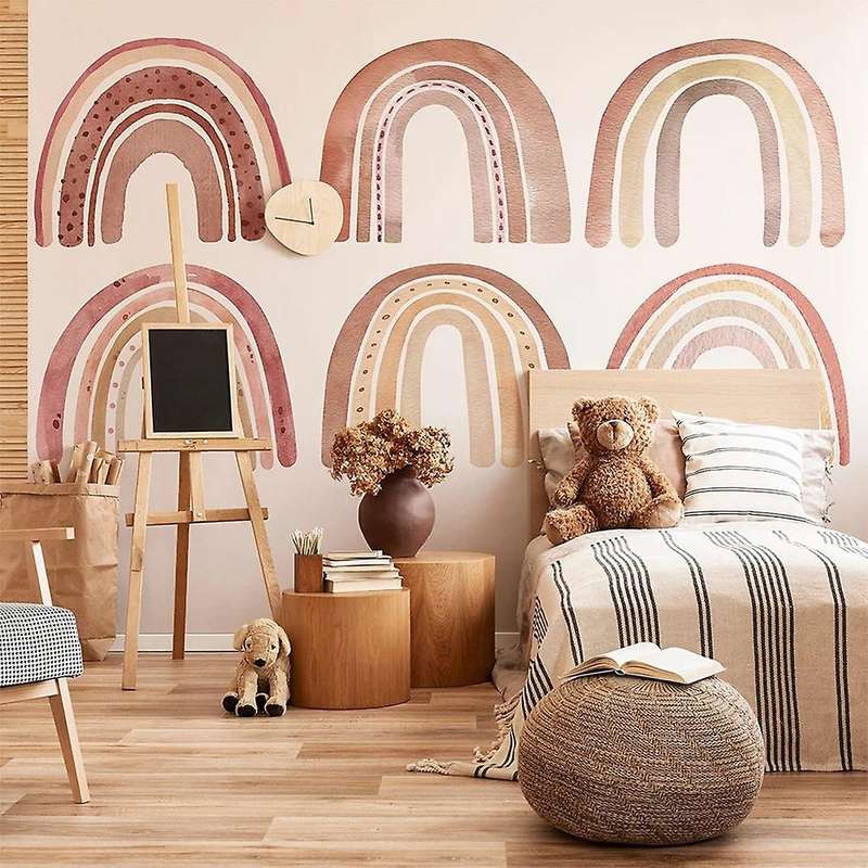 Watercolour Brown Big Rainbow Wall Stickers for Children's Decor,xxl