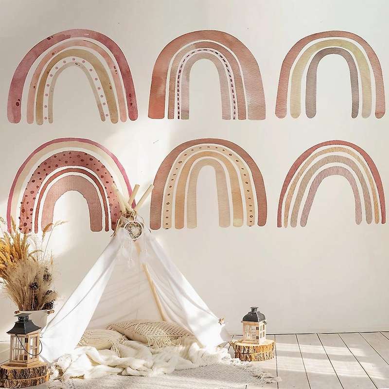 Watercolour Brown Big Rainbow Wall Stickers for Children's Decor,xxl