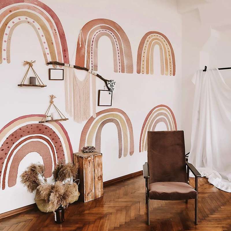 Watercolour Brown Big Rainbow Wall Stickers for Children's Decor,xxl