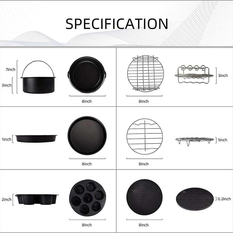 8 Inch Air Fryer Accessories Kit, Fit All 5.2qt-6.8qt Air Fryer