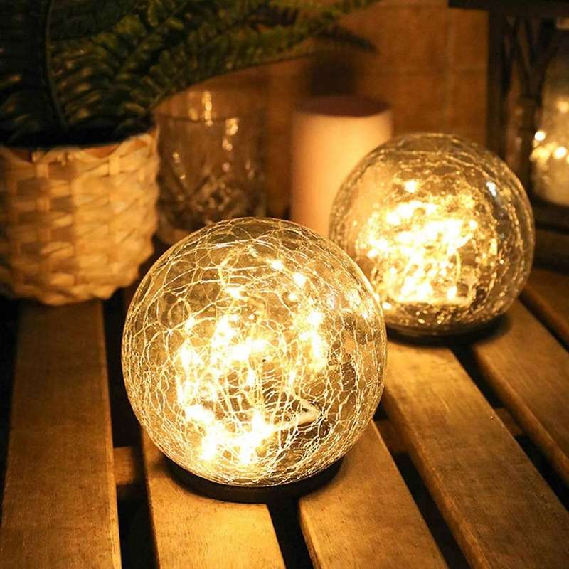 Solar Lights for Outdoor Ball Light Cracked Glass Ball Waterproof