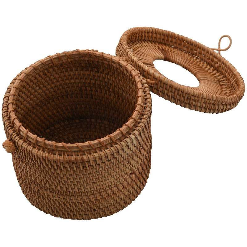2x Round Rattan Tissue Box Vine Roll Toilet Paper Cover Dispenser