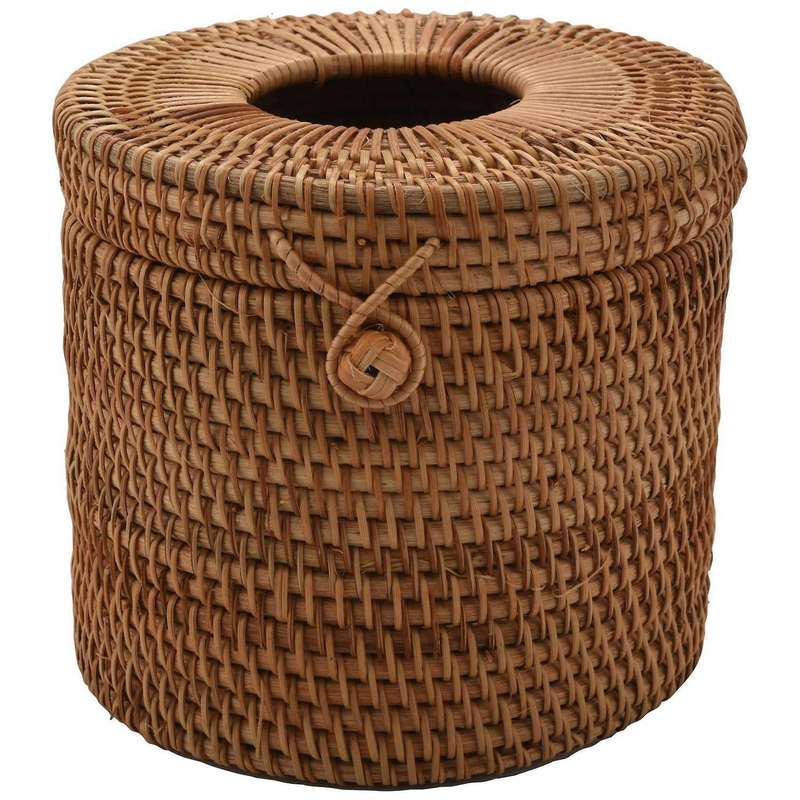 2x Round Rattan Tissue Box Vine Roll Toilet Paper Cover Dispenser