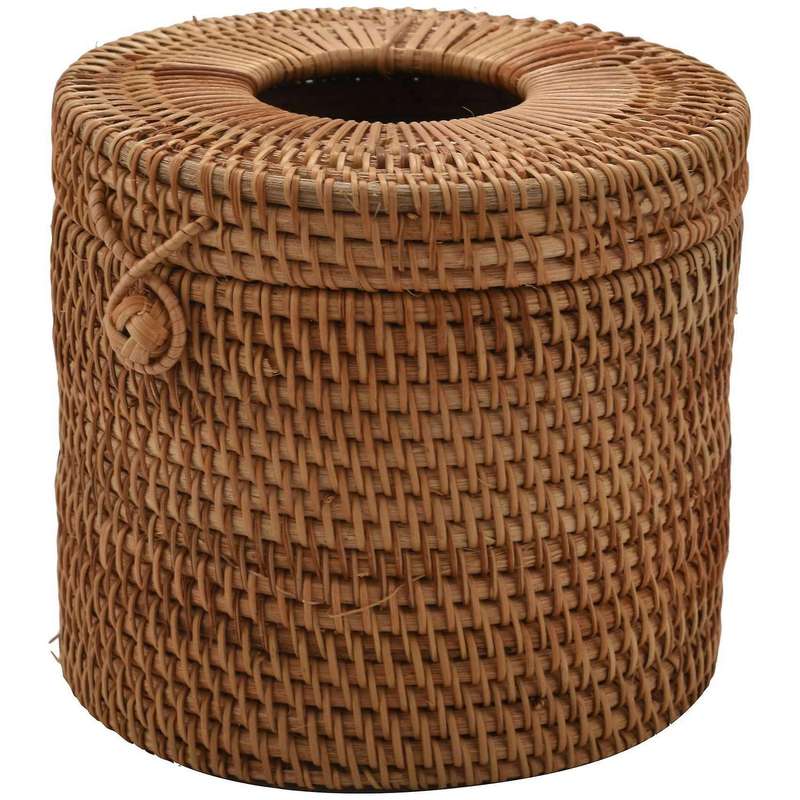 2x Round Rattan Tissue Box Vine Roll Toilet Paper Cover Dispenser