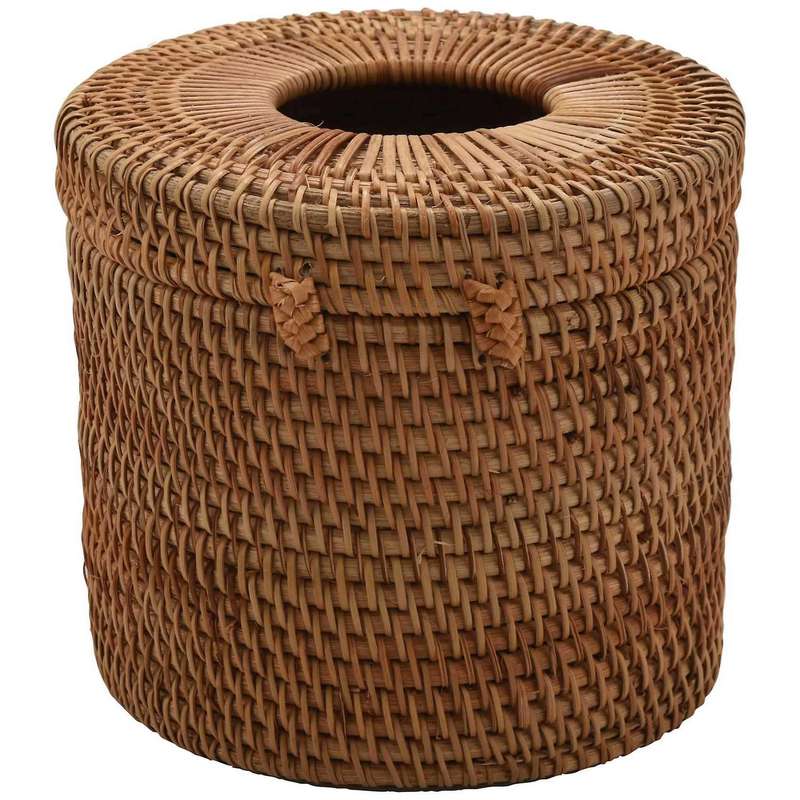 2x Round Rattan Tissue Box Vine Roll Toilet Paper Cover Dispenser