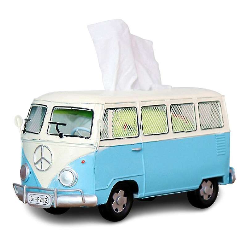 Retro Car Tissue Holder Wrought Iron Creative Bus Tissue Box(blue)