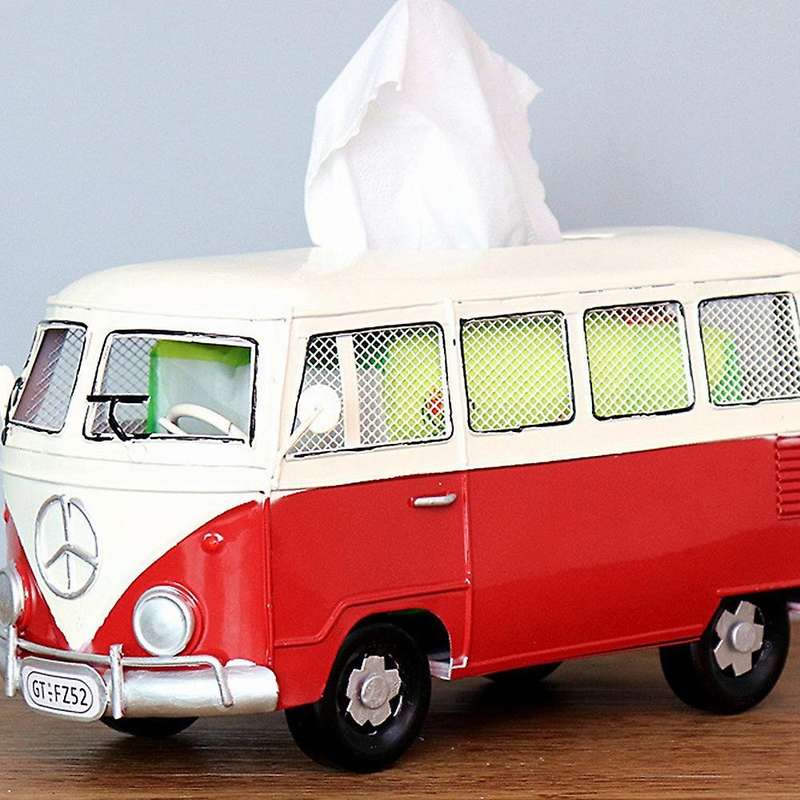 Retro Car Tissue Holder Wrought Iron Creative Bus Tissue Box(pink)