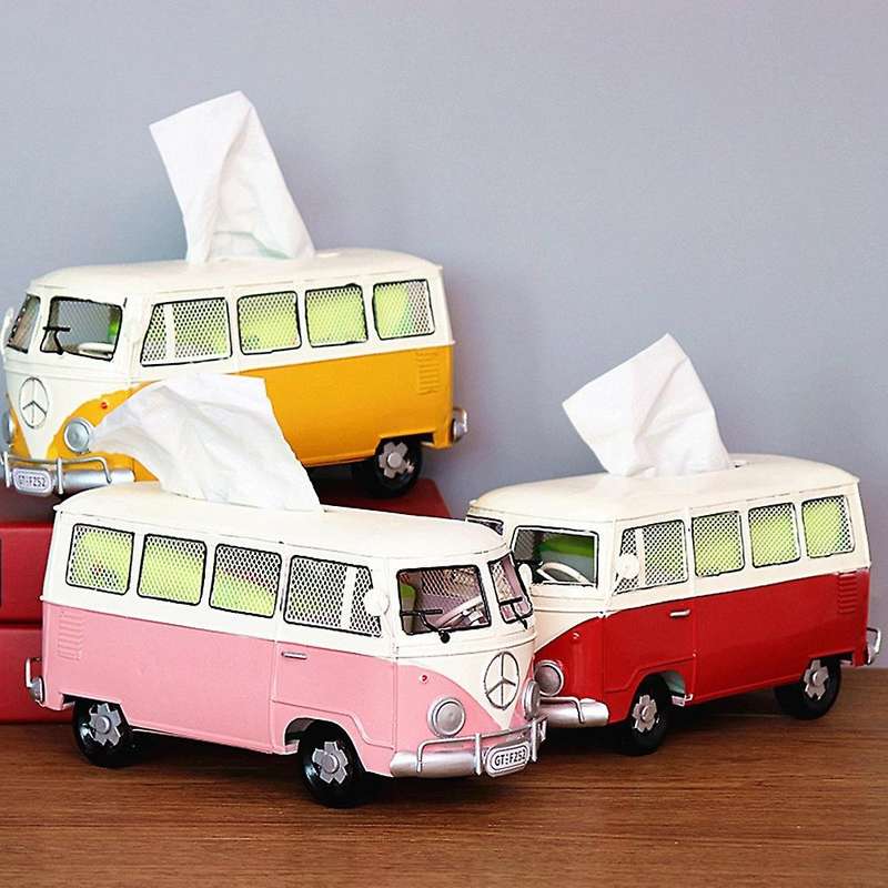 Retro Car Tissue Holder Wrought Iron Creative Bus Tissue Box(pink)