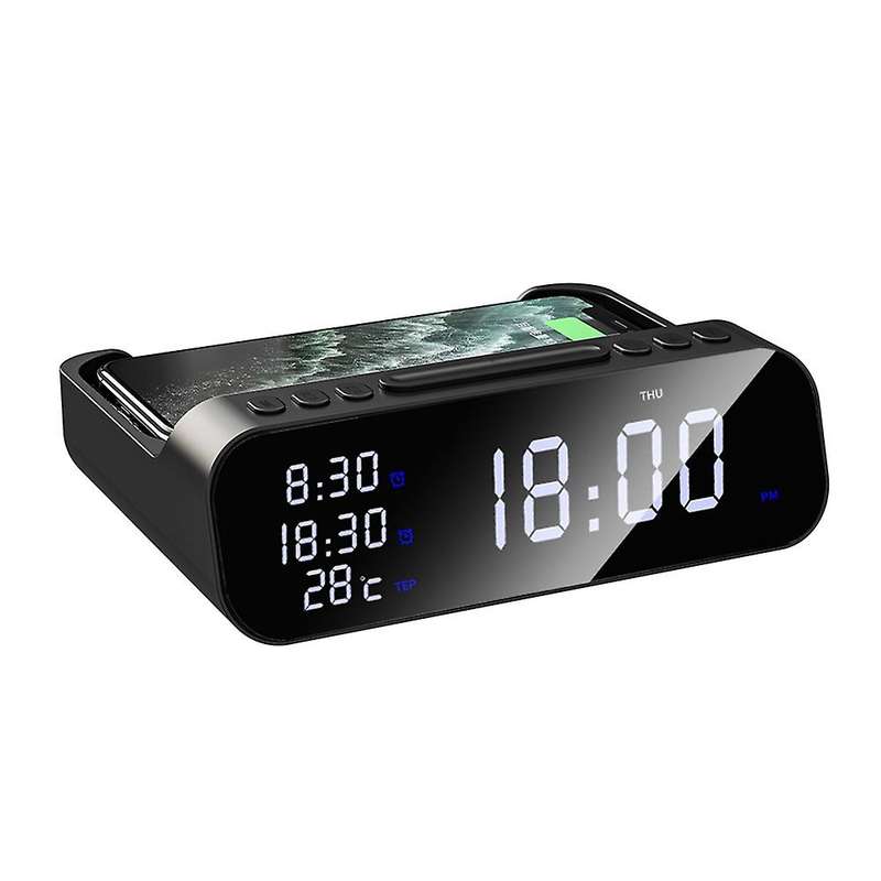 Wireless Charging Alarm Clock Usb Charger,15w Fast Usb Charger, Black