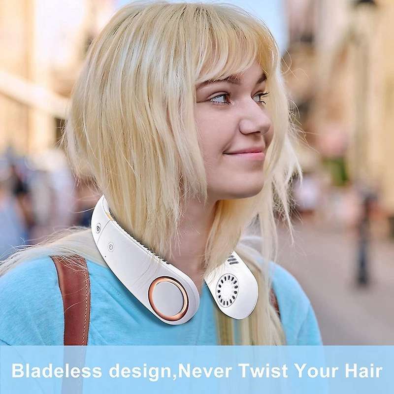 Portable Neck Fan, Foldable Hands Free Bladeless Neck Fan, White