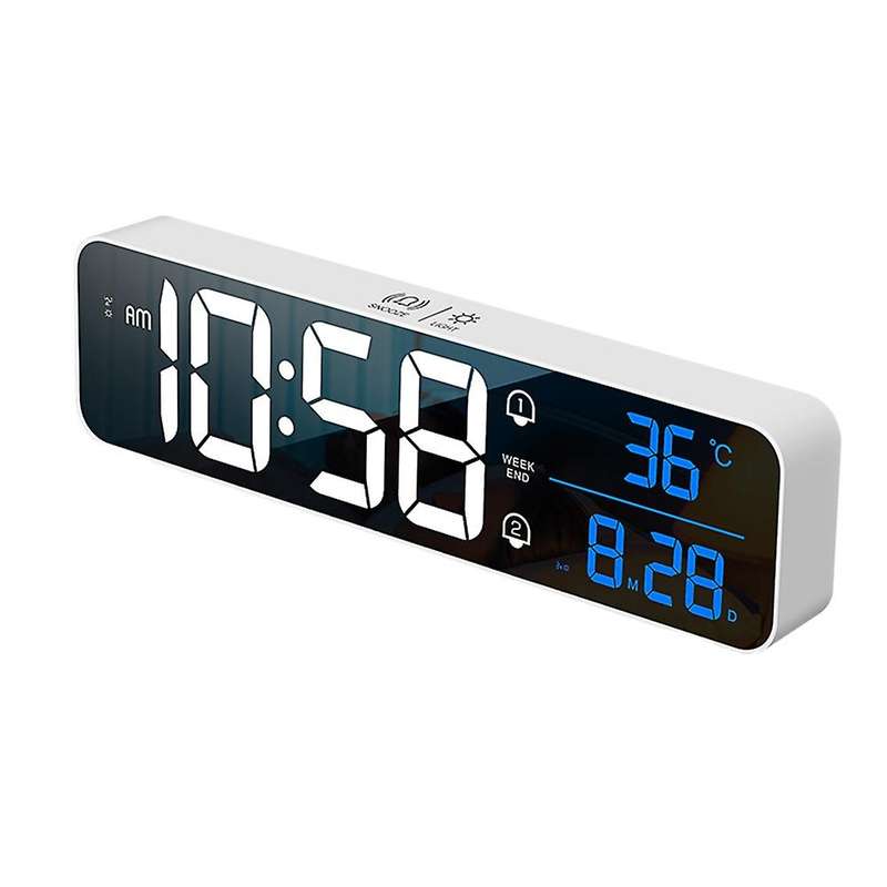 Temperature Date Display Desktop Mirror Clocks -white