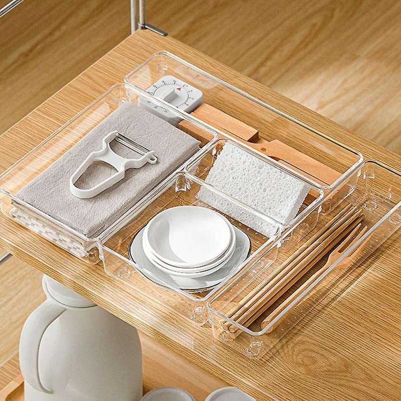 4pcs Transparent Drawer Storage Box Jewelry Cosmetic Desk Storage
