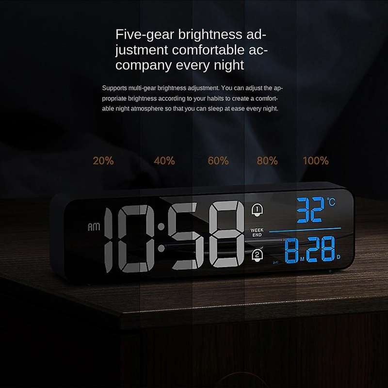 Temperature Date Display Desktop Mirror Clocks -black