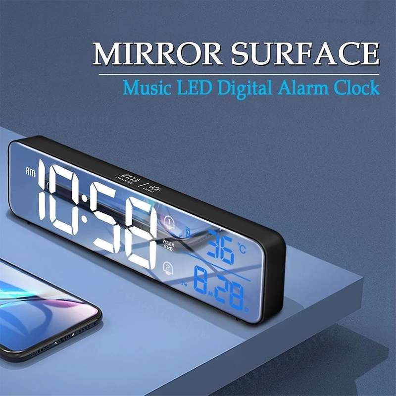 Temperature Date Display Desktop Mirror Clocks -black