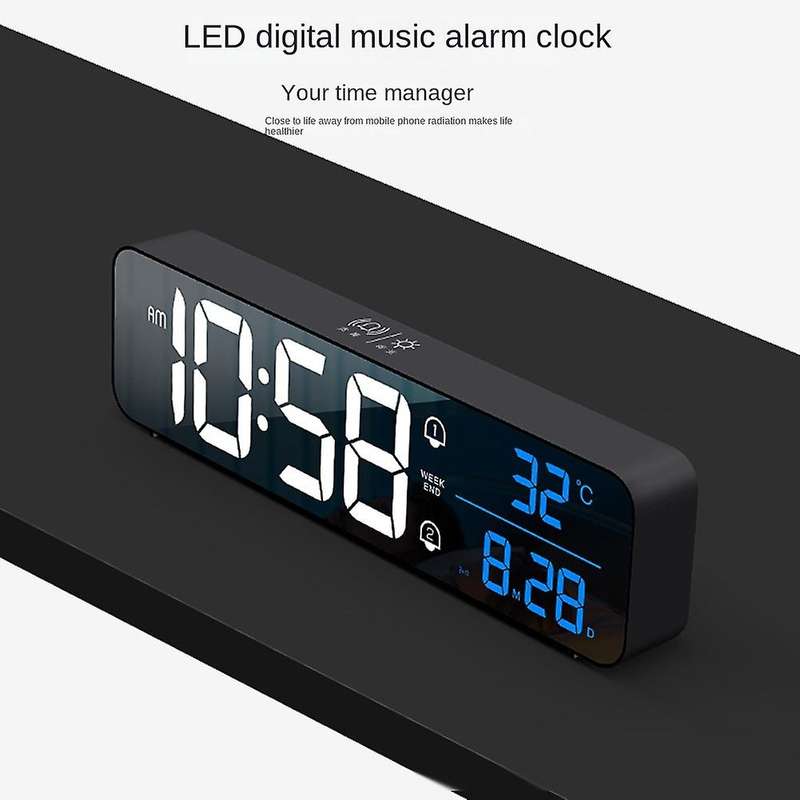 Temperature Date Display Desktop Mirror Clocks -black