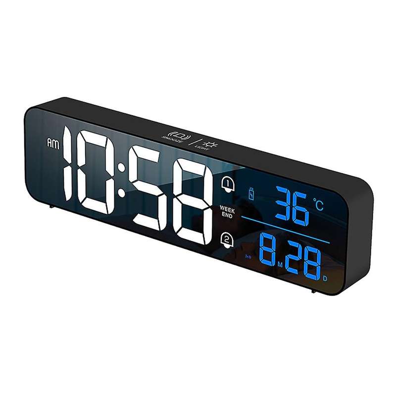 Temperature Date Display Desktop Mirror Clocks -black