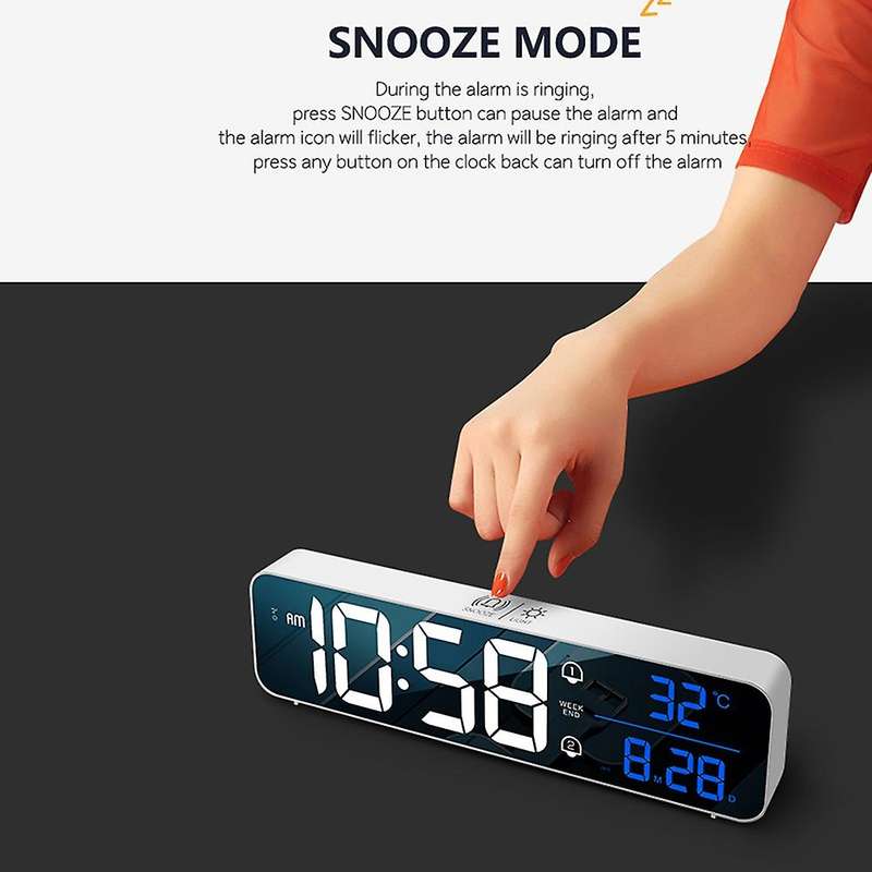 Temperature Date Display Desktop Mirror Clocks -black