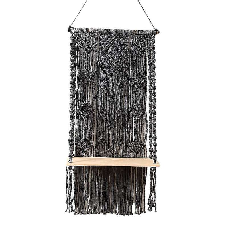Macrame Boho Hanging Shelf for Indoor Floating Wood Shelf Organizers
