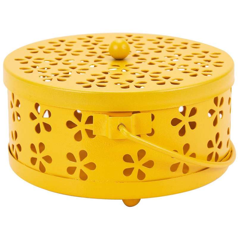 3x Nordic Retro Metal Hollow Floral Mosquito Coil Holder(yellow)