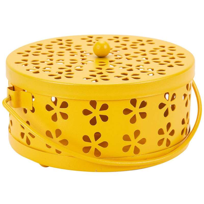 3x Nordic Retro Metal Hollow Floral Mosquito Coil Holder(yellow)