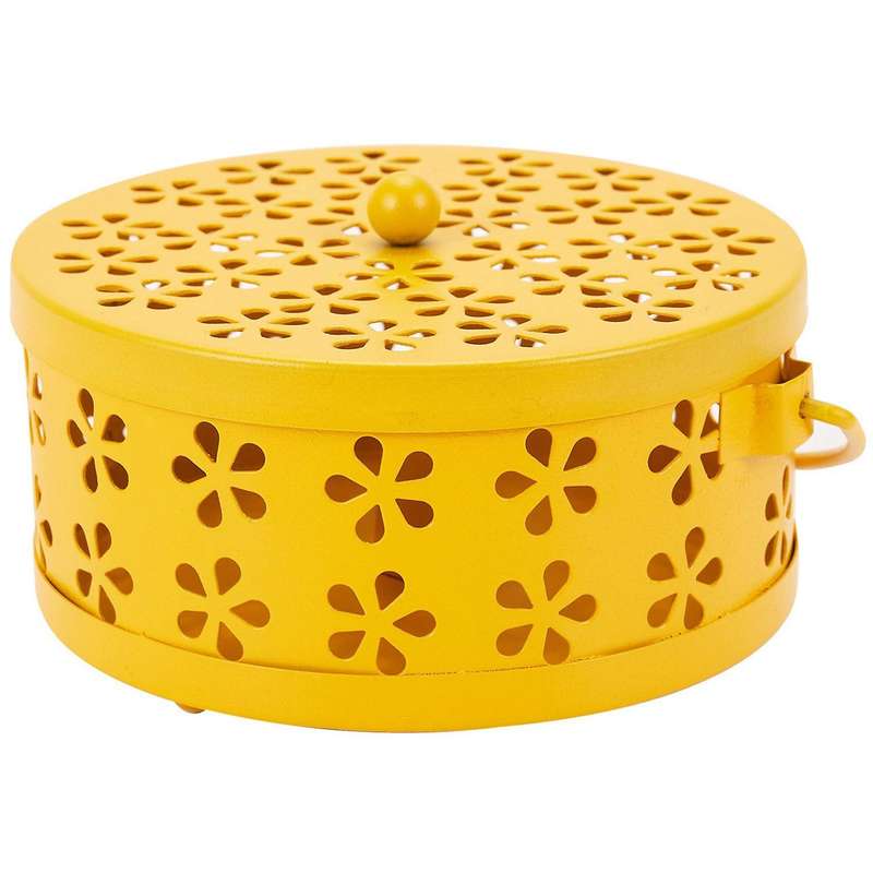3x Nordic Retro Metal Hollow Floral Mosquito Coil Holder(yellow)