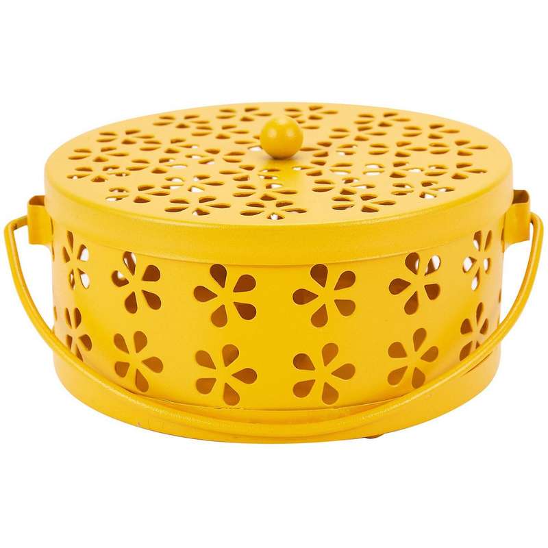 3x Nordic Retro Metal Hollow Floral Mosquito Coil Holder(yellow)