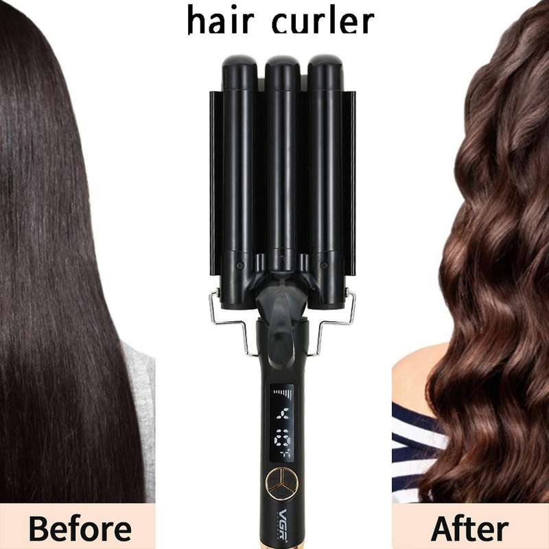 Vgr Curling Iron Ceramic Triple Barrel Hair Styler Eu Plug