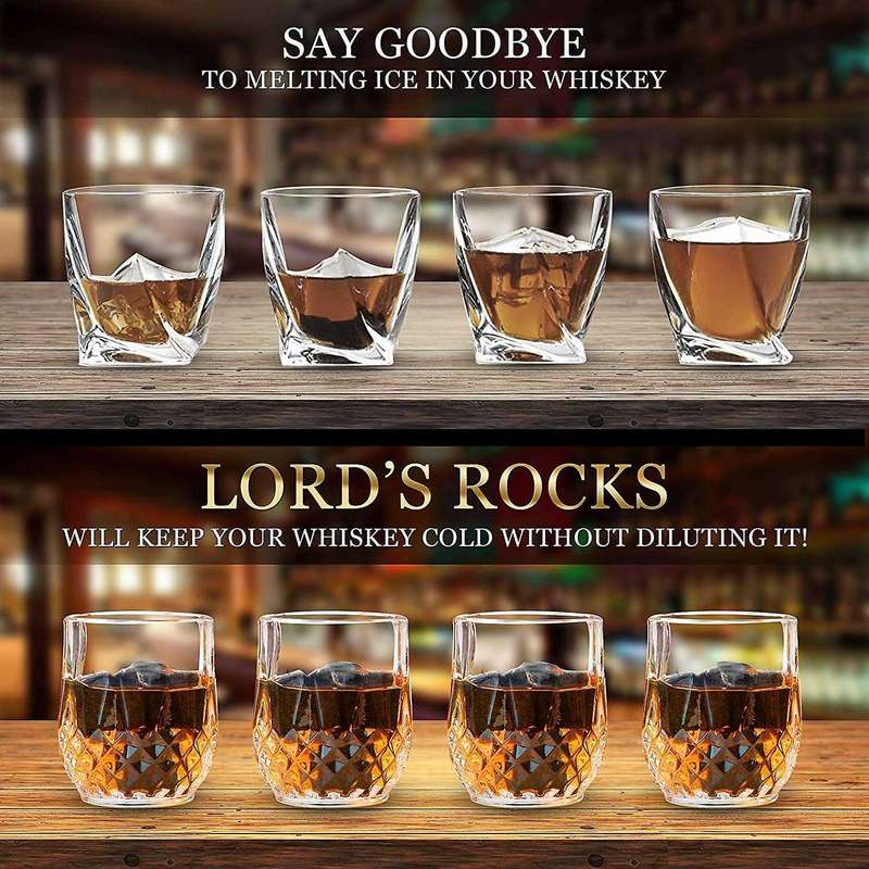 Bourbon Rocks Whisky Chilling Stones Gift Set - Reusable for Whiskey