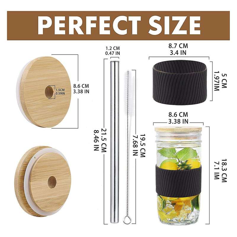 2 Pack Wide Mouth 24oz Mason Jars Drinking Glasses,with Bamboo Lids